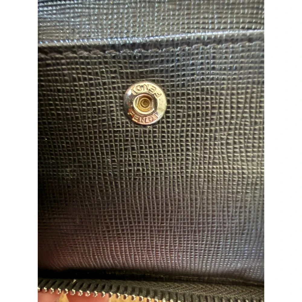 Fendi Wallet Mens Black Leather Zip Around Bifold Monster Eyes Logo Coin Pocket